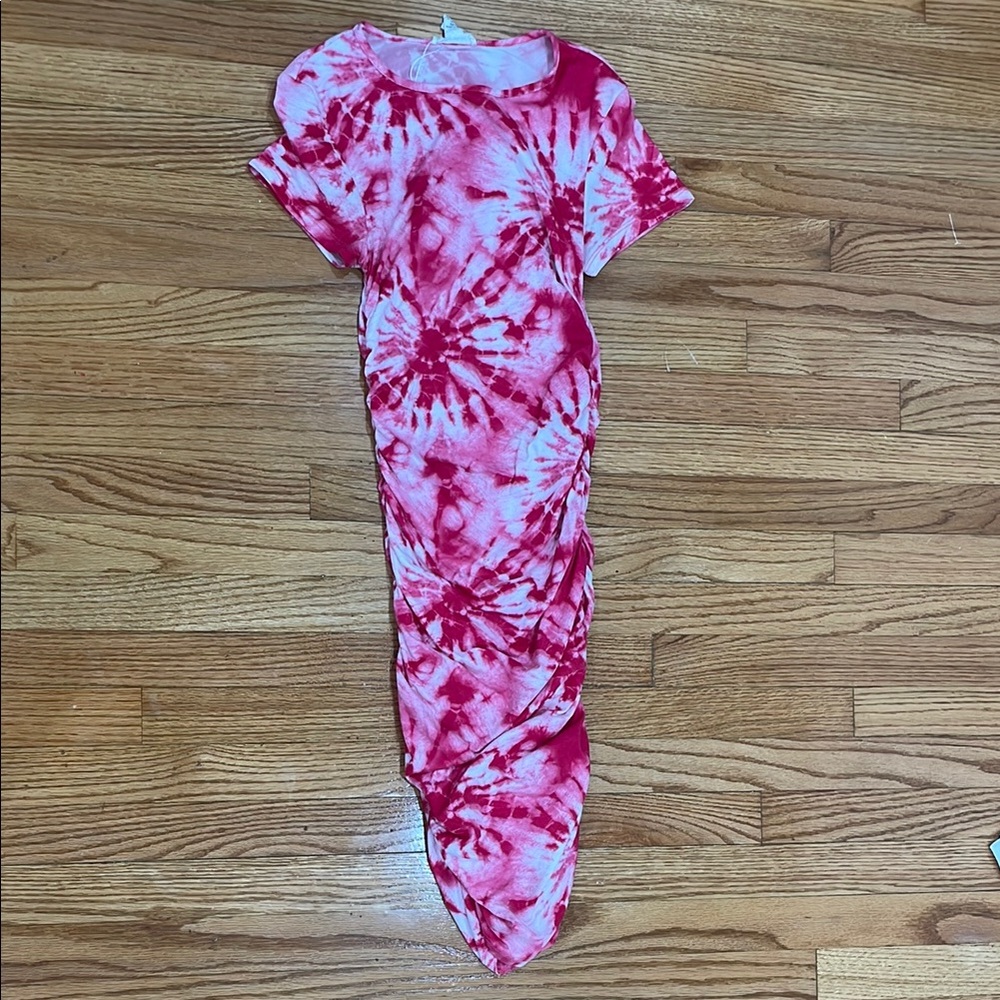 White and Pink Bodycon Midi Dress